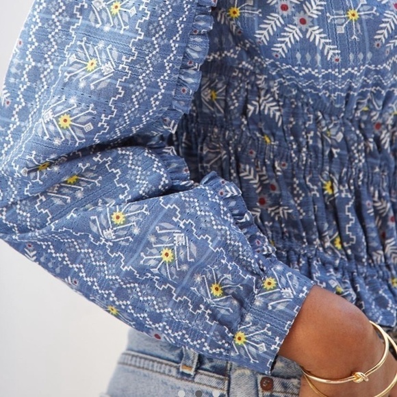 NWT Anthropologie Forever That Girl Embroidered Smocked Long Sleeve Blouse - Picture 4 of 8